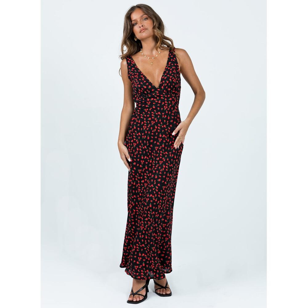 NWT Princess Polly Nellie Black Red Floral Maxi Dress Size 4 - Picture 2 of 15